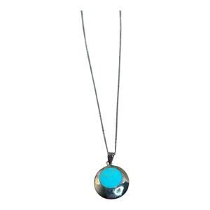Turquoise Inlay Sterling Silver 925 Pendant Necklace